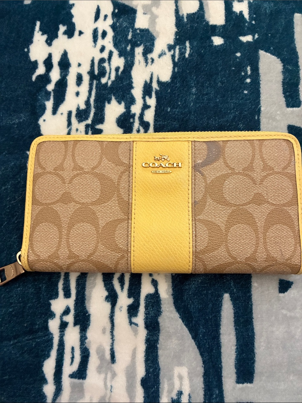 Coach Signature Canvas Wallet with Yellow Trim